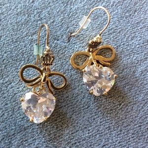 Crystal Heart and Gold Colored Drop Earrings